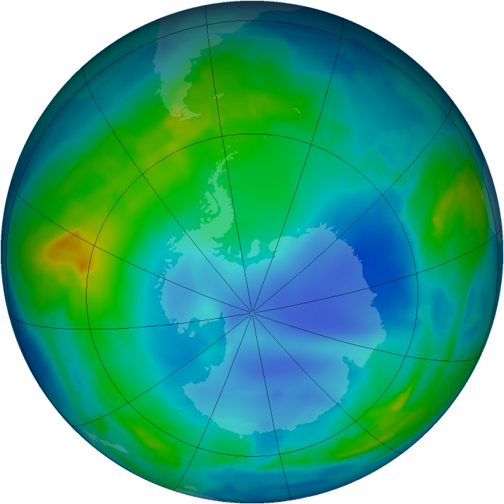 Antarctic ozone map for 02 June 2013